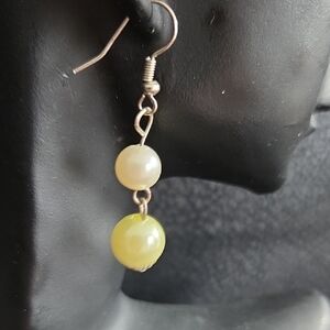 Green And Pearl Drop Earrings